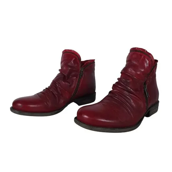 Miz Mooz Luna Ankle Boots 8 Red Leather Ruched Slouchy Relaxed Casual Chic - Picture 2 of 11